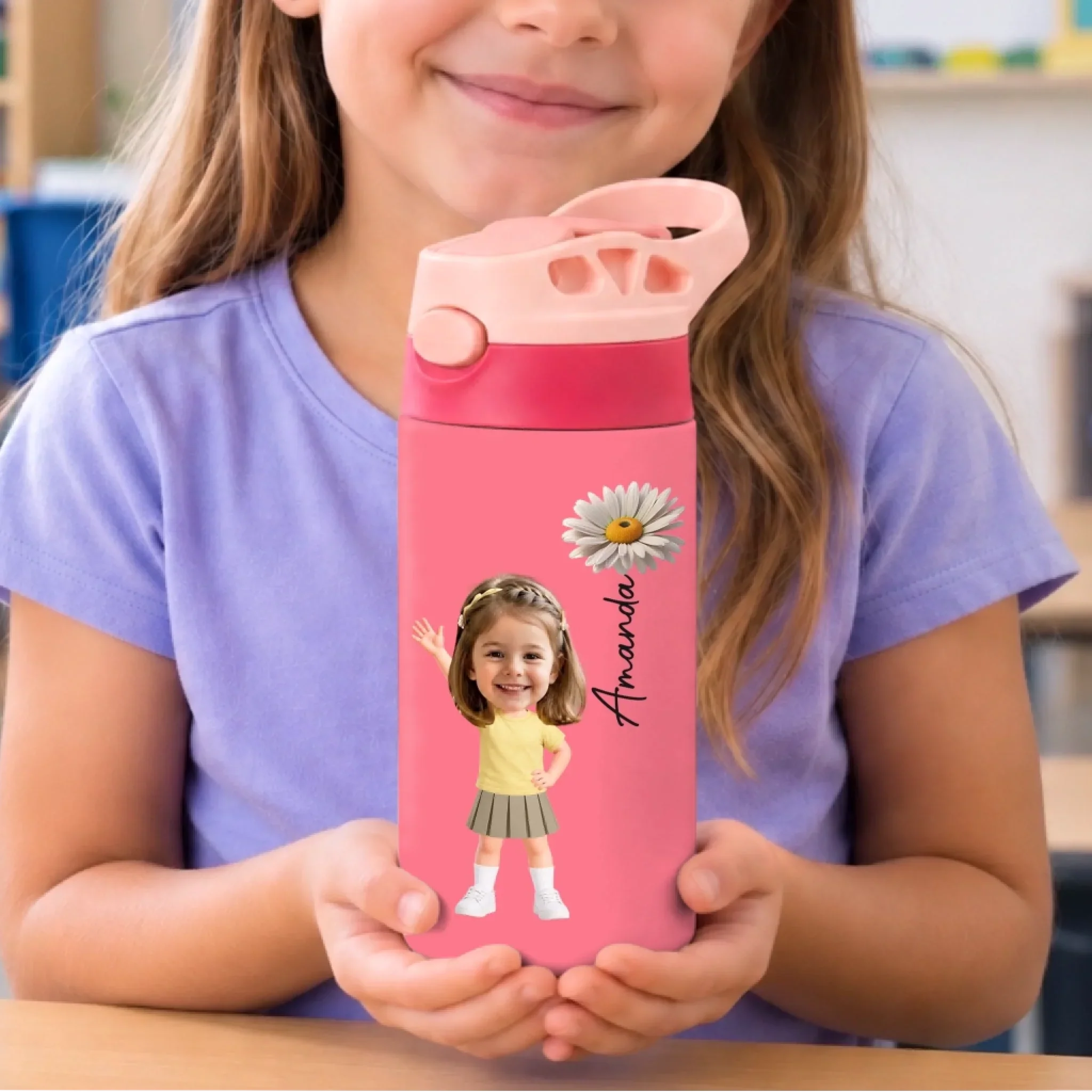 Custom Photo Kids Insulated Water Bottle - Personalized Back To School Gifts For Kids - Ready Set Shine