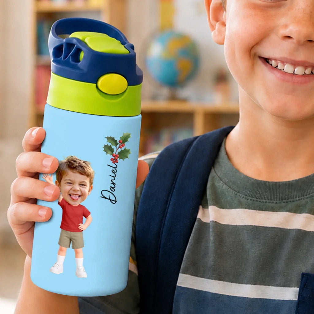 Custom Photo Kids Insulated Water Bottle - Personalized Back To School Gifts For Kids - Ready Set Shine