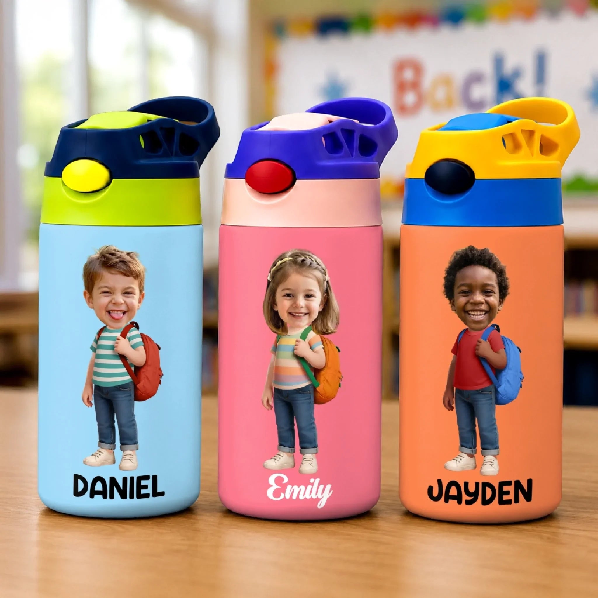 Custom Photo Kids Insulated Water Bottle - Personalized Back To School Gifts For Kids - Adventure Starts Here