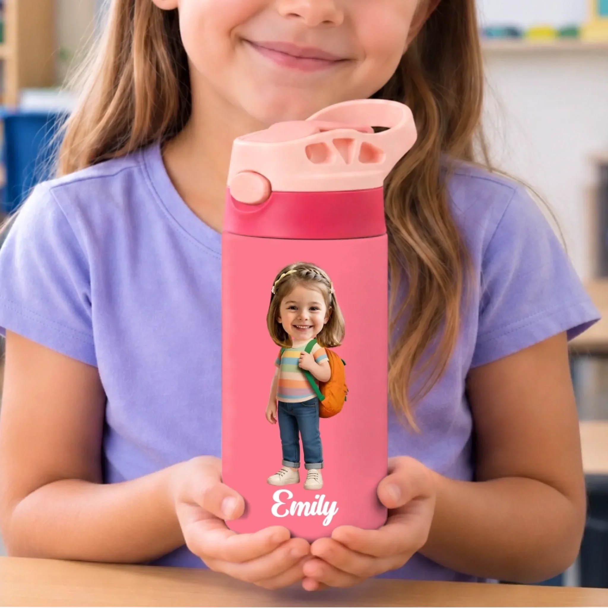 Custom Photo Kids Insulated Water Bottle - Personalized Back To School Gifts For Kids - Adventure Starts Here