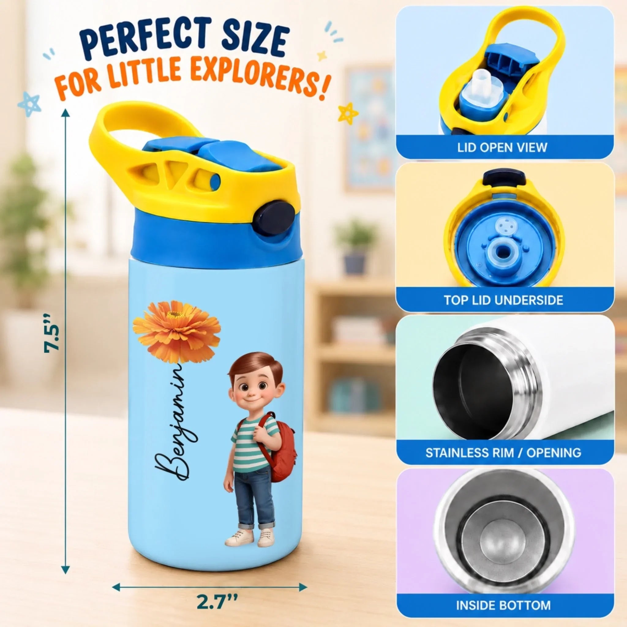 Custom Kids Insulated Water Bottle - Personalized Back To School Gifts For Kids - Big Dreams Start