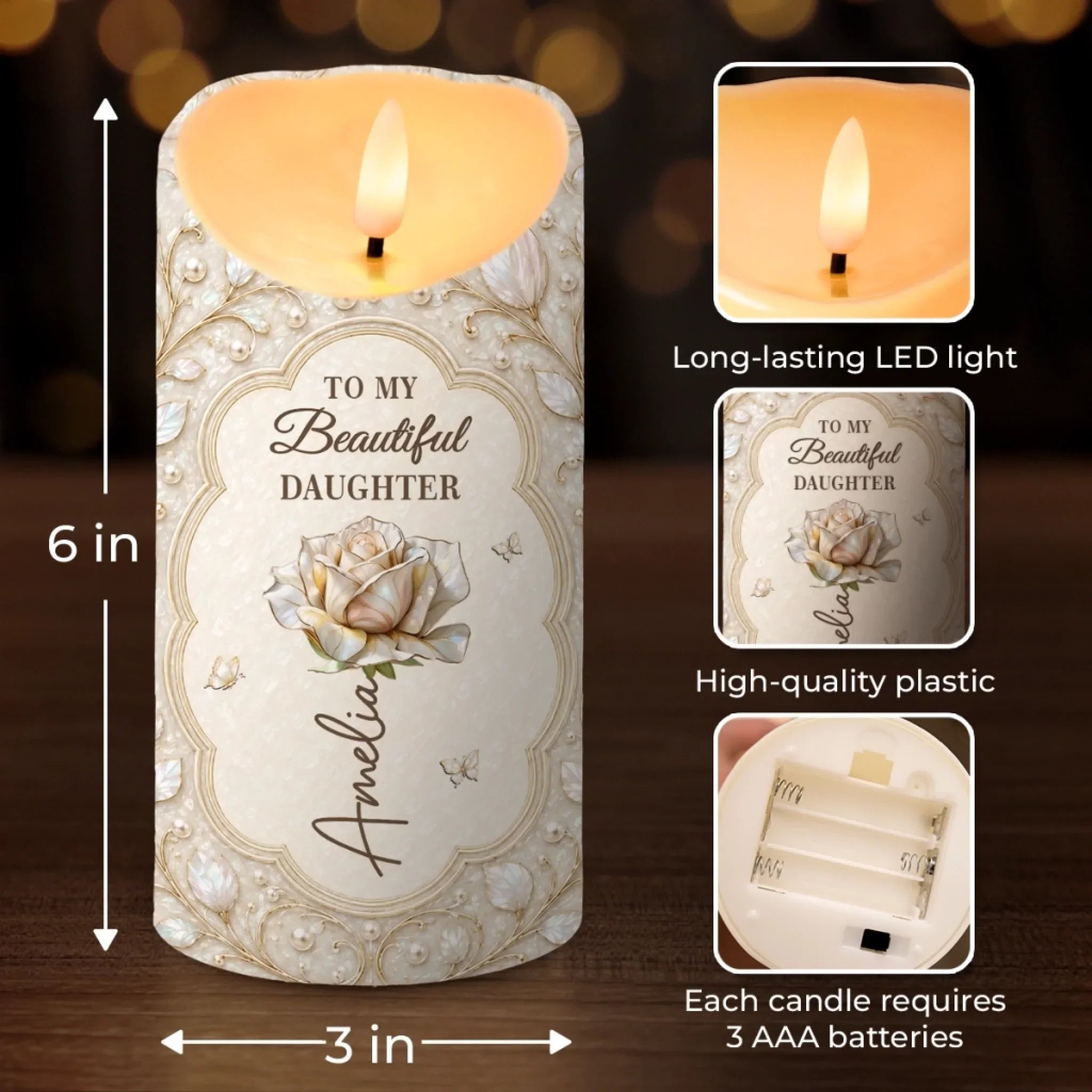Custom LED Candle - Personalized Birthday Gifts For Daughter - A Daughter’s Love Never Fades