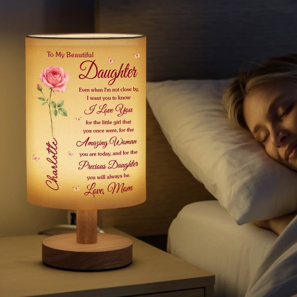 Custom Linen Bedside Table Lamp - Personalized  Birthday Gifts For Daughter - Always Close To Your Heart
