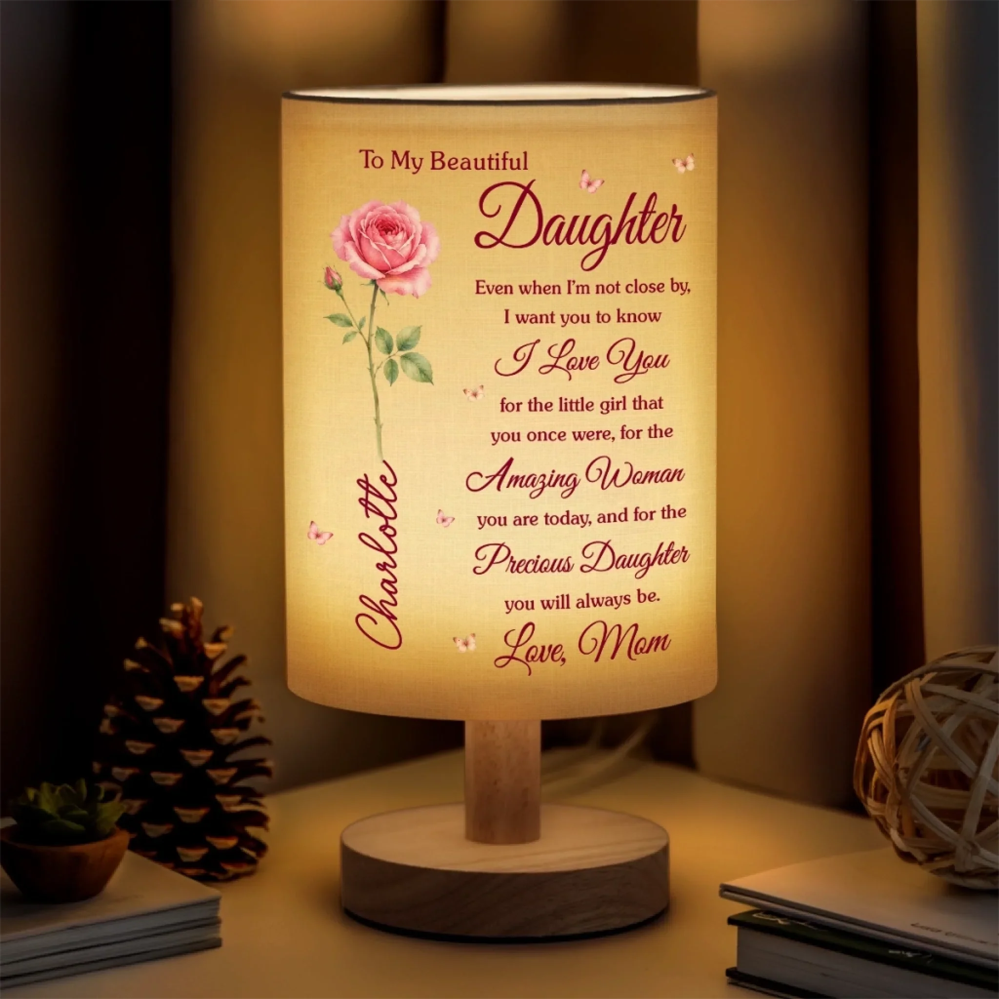 Custom Linen Bedside Table Lamp - Personalized  Birthday Gifts For Daughter - Always Close To Your Heart