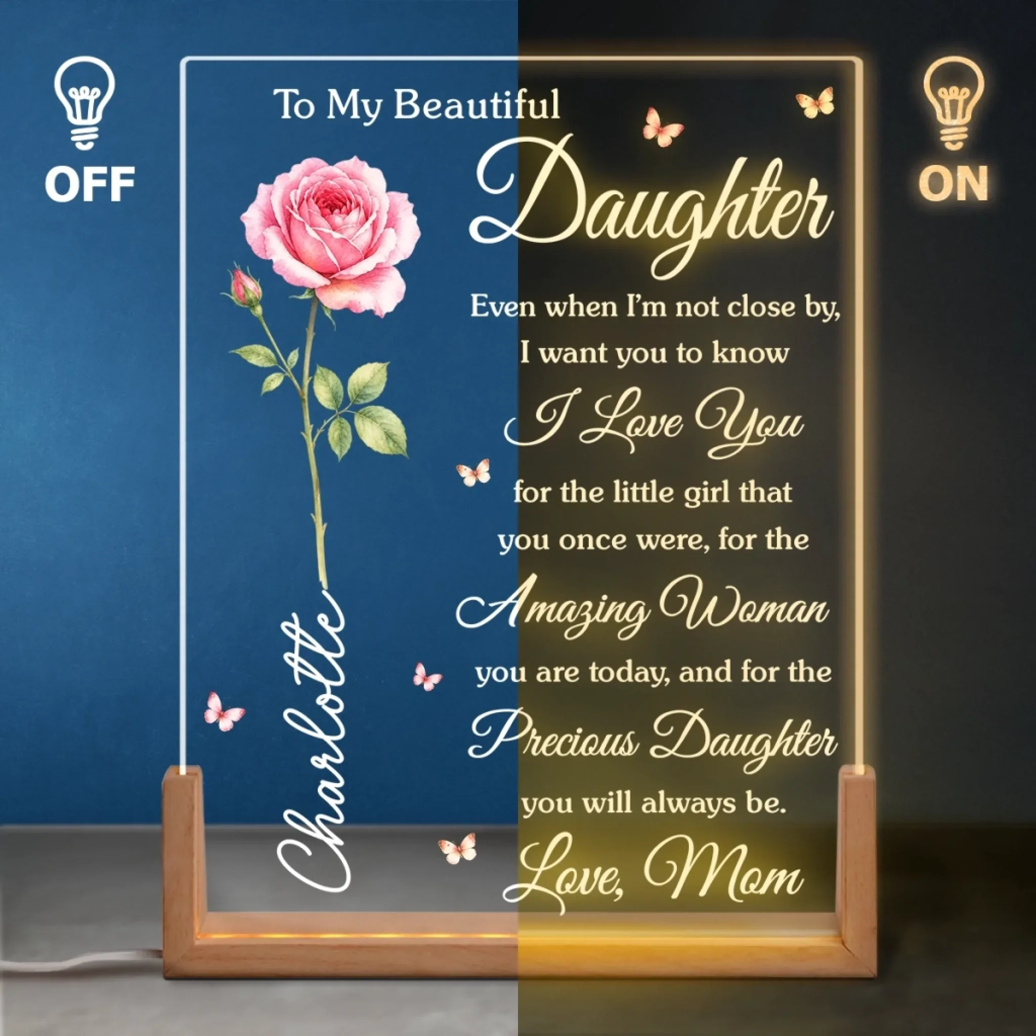 Custom Shaped 3D LED Walnut Night Light - Personalized Birthday Gifts For Daughter - Glowing Memories From Mom
