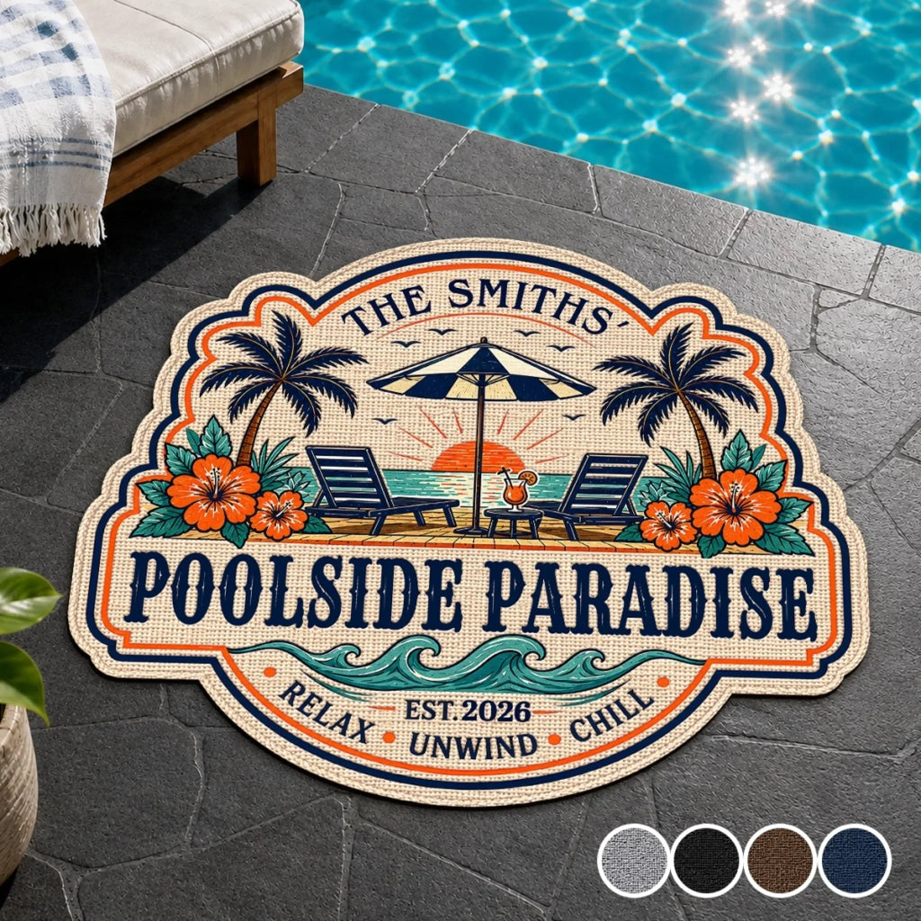Custom Poolside Shaped Doormat - Personalized Summer Vacation And Travel Gifts For Mom, Dad, Brother, Sister, Kids - Making Summer Memories