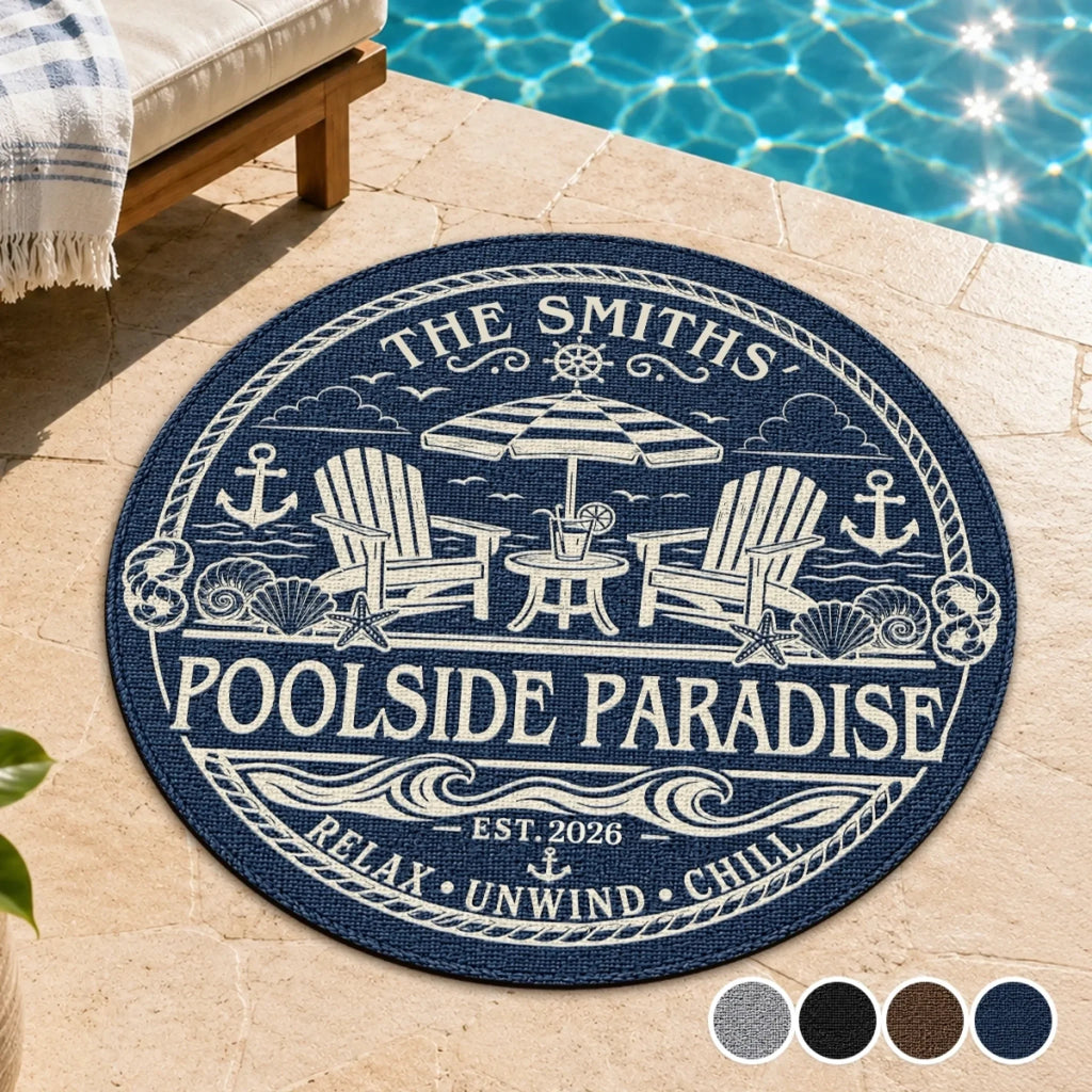 Custom Poolside Shaped Doormat - Personalized Summer Vacation And Travel Gifts For Mom, Dad, Brother, Sister, Kids - Sunshine Family Time