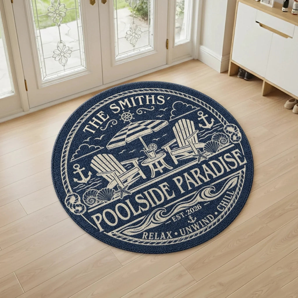 Custom Poolside Shaped Doormat - Personalized Summer Vacation And Travel Gifts For Mom, Dad, Brother, Sister, Kids - Sunshine Family Time