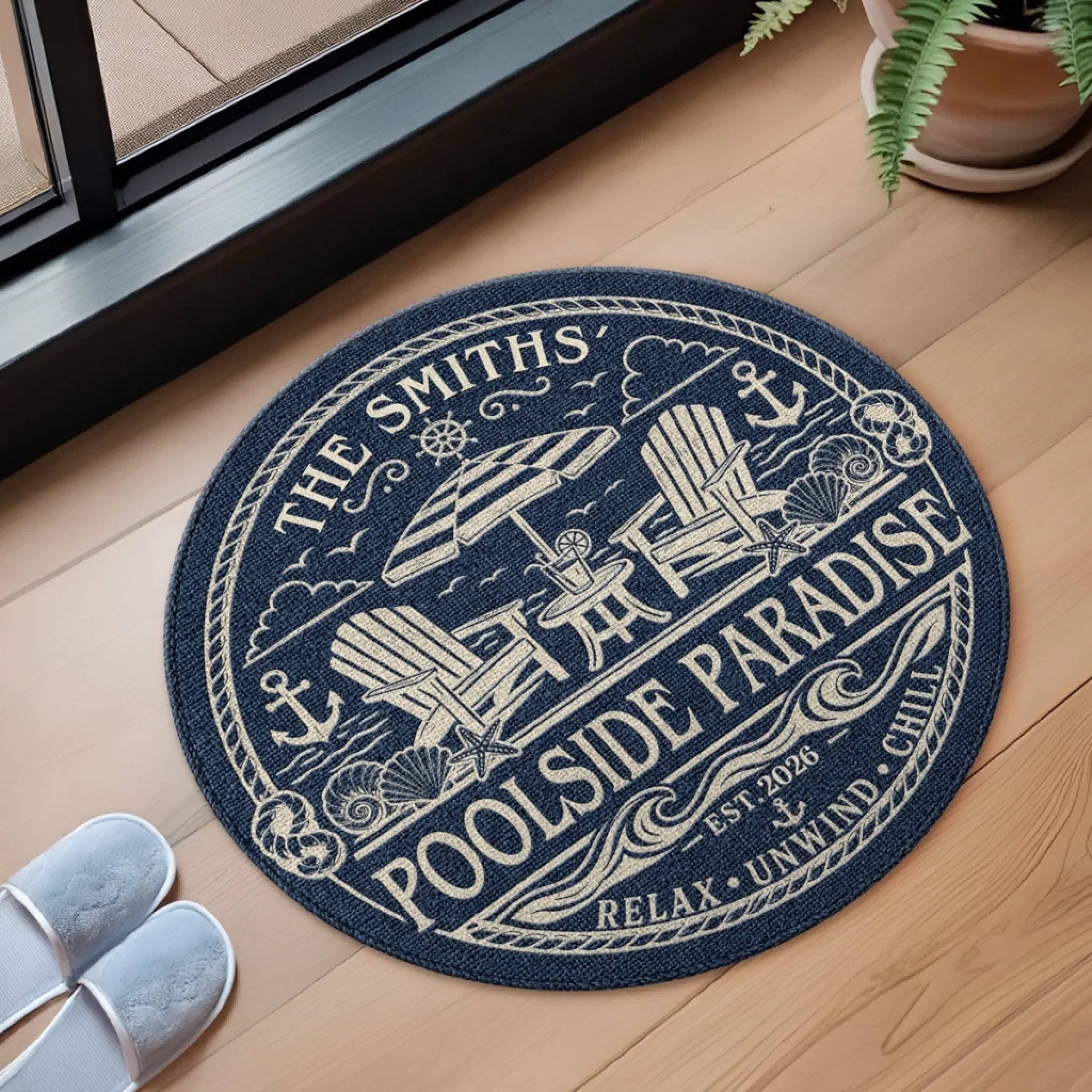 Custom Poolside Shaped Doormat - Personalized Summer Vacation And Travel Gifts For Mom, Dad, Brother, Sister, Kids - Sunshine Family Time