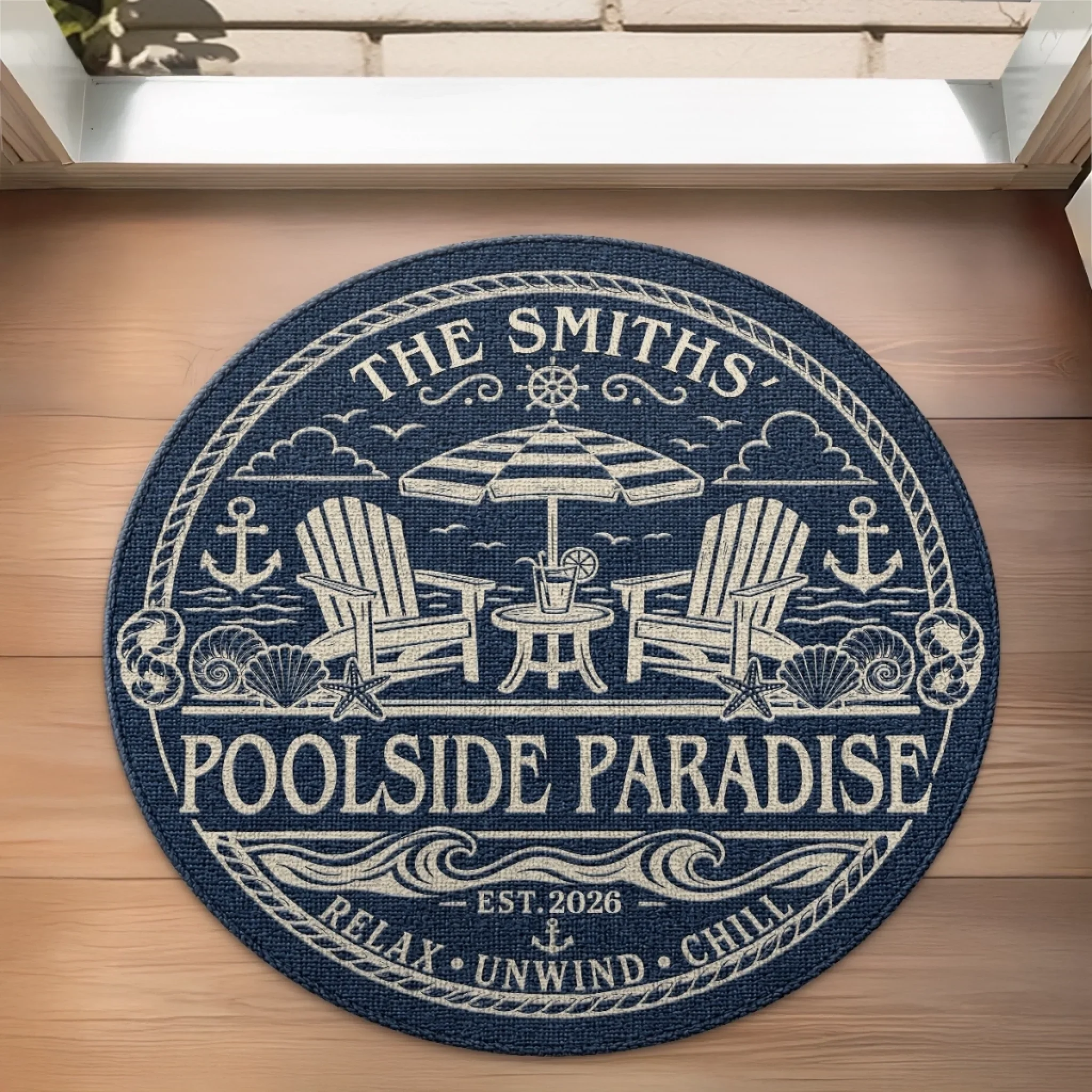 Custom Poolside Shaped Doormat - Personalized Summer Vacation And Travel Gifts For Mom, Dad, Brother, Sister, Kids - Sunshine Family Time