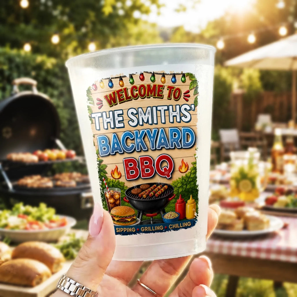 Custom BBQ Party Cups - Personalized Grilling Gifts For Men, BBQ Lovers - Welcome To Our Pool & Patio