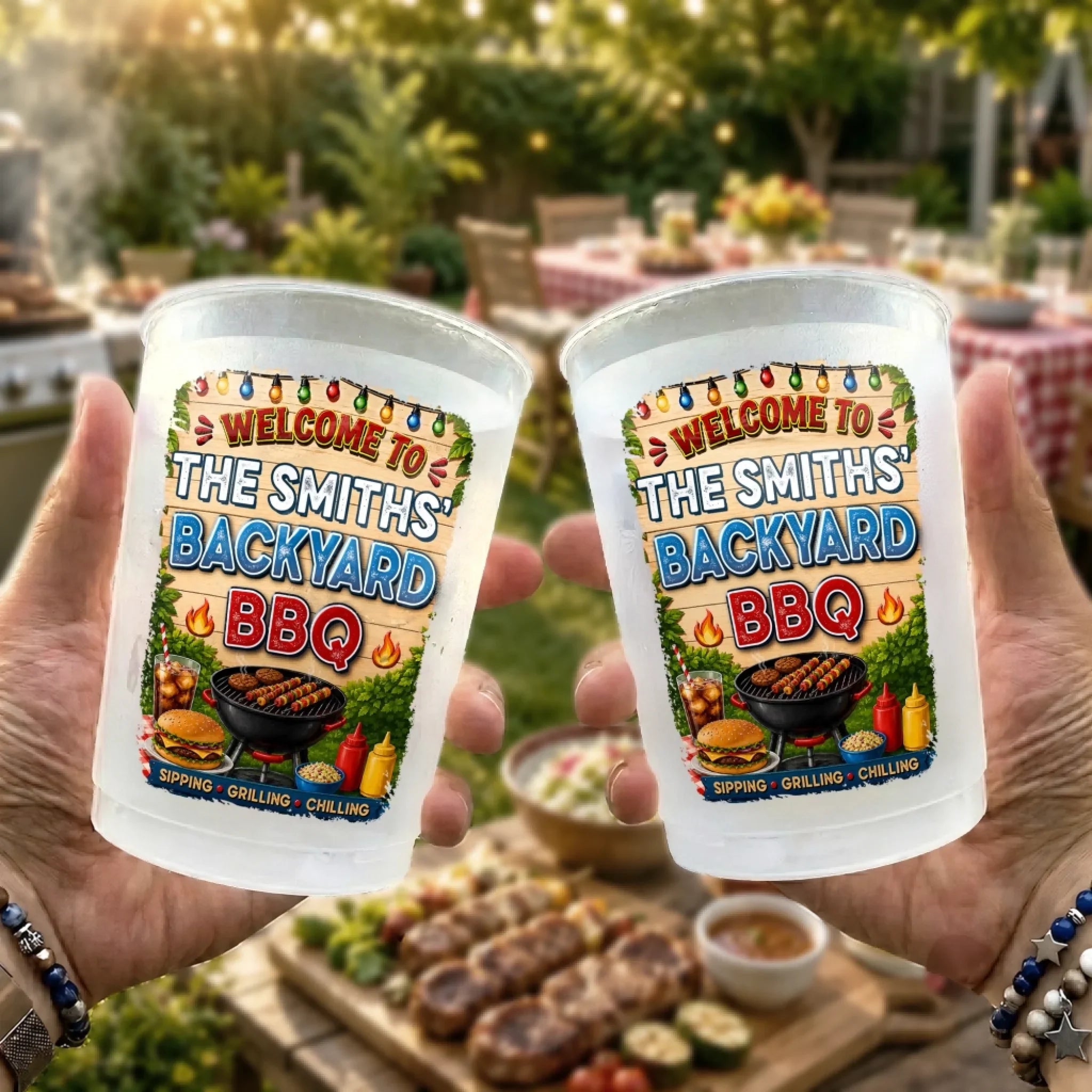 Custom BBQ Party Cups - Personalized Grilling Gifts For Men, BBQ Lovers - Welcome To Our Pool & Patio