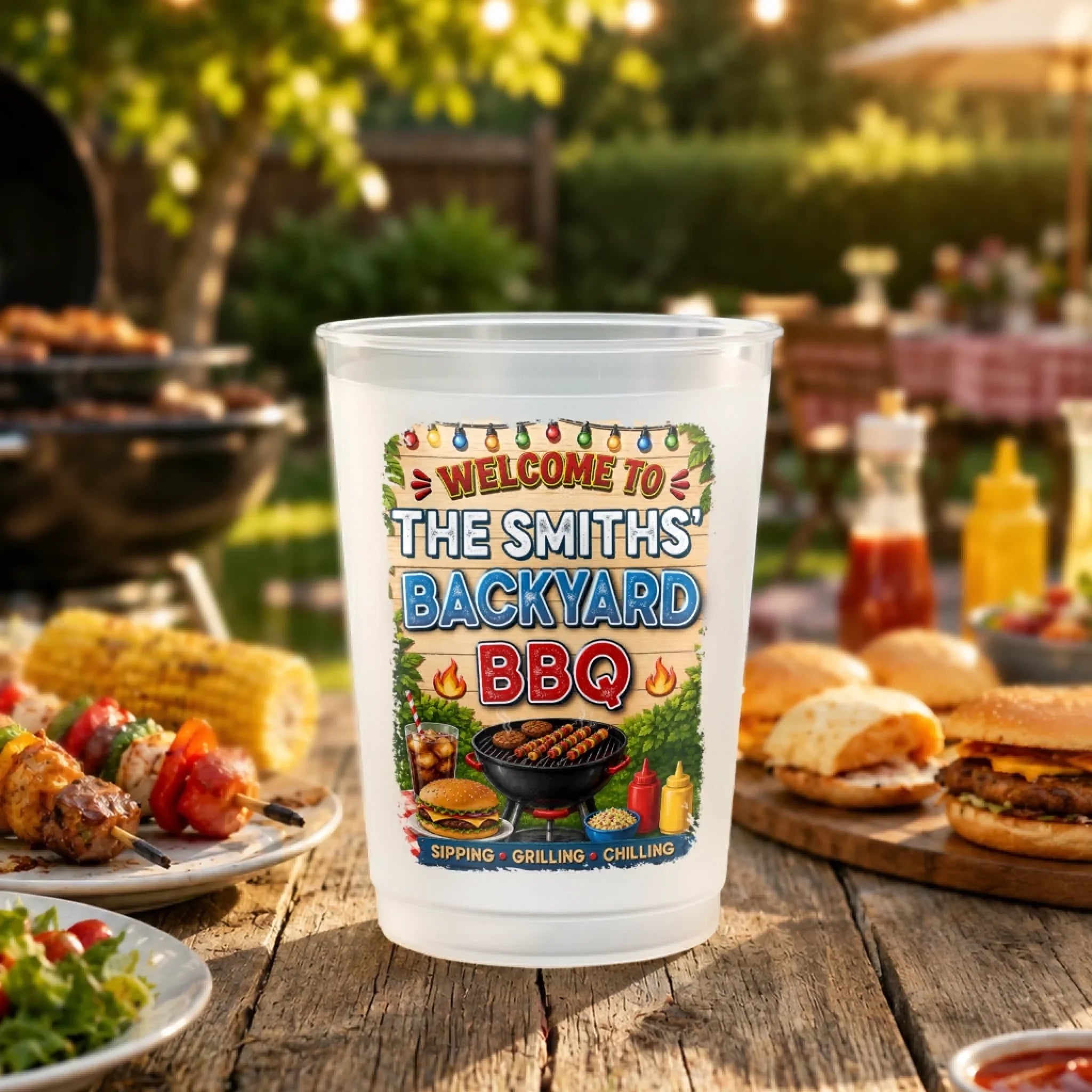 Custom BBQ Party Cups - Personalized Grilling Gifts For Men, BBQ Lovers - Welcome To Our Pool & Patio