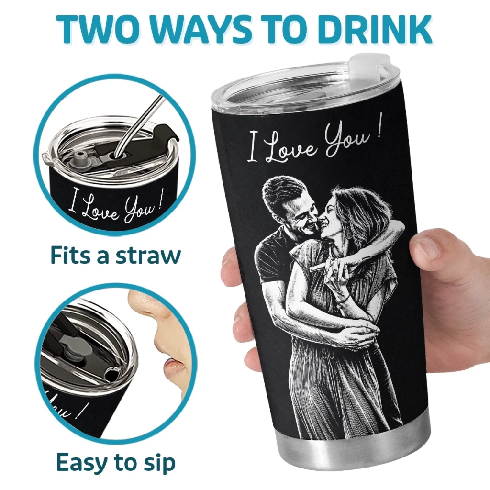 Custom Photo Tumbler - Personalized Anniversary Wedding Gifts For Husband And Wife, Him And Her - Better Together