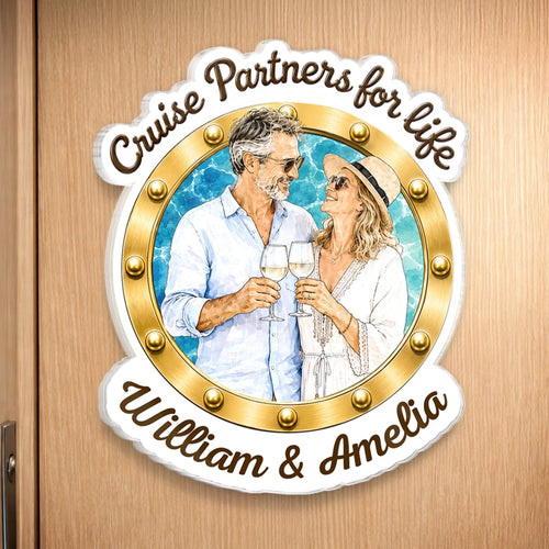 Custom Photo Cruise Ship Door Magnet - Personalized Summer Vacation And Travel Gifts For Husband And Wife, Him And Her, Cruise Lovers - Our Cabin, Our Happy Place