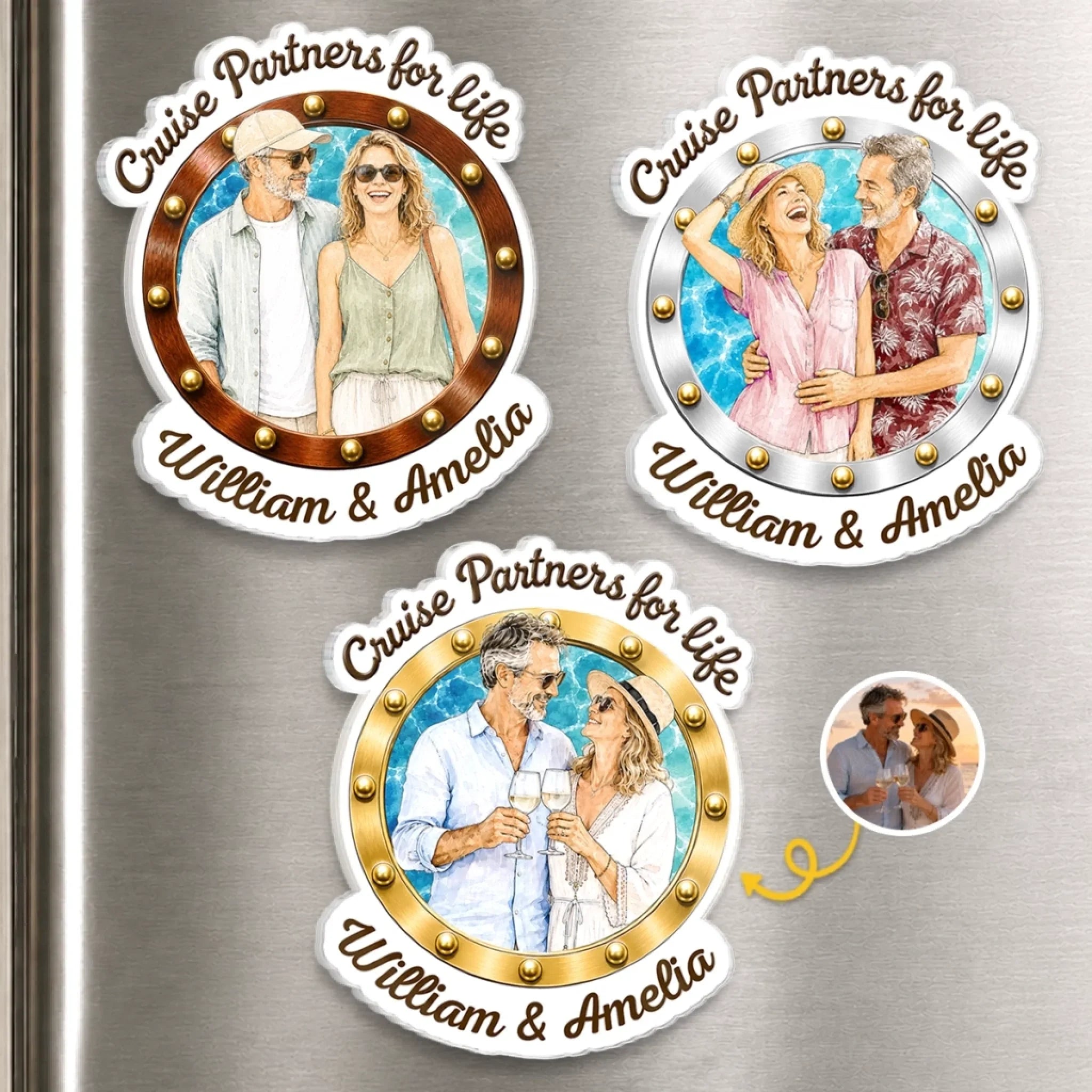 Custom Photo Cruise Ship Door Magnet - Personalized Summer Vacation And Travel Gifts For Husband And Wife, Him And Her, Cruise Lovers - Our Cabin, Our Happy Place