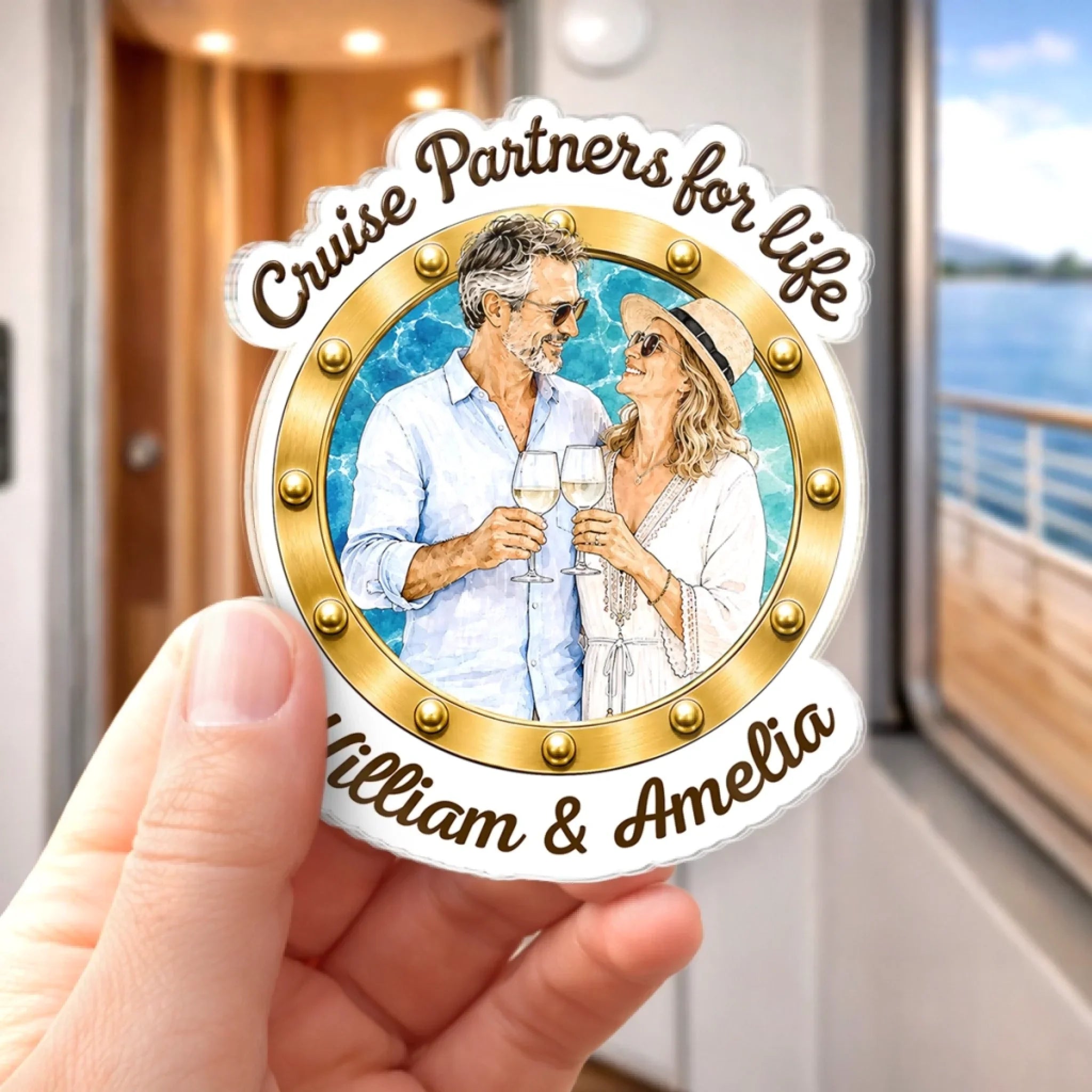 Custom Photo Cruise Ship Door Magnet - Personalized Summer Vacation And Travel Gifts For Husband And Wife, Him And Her, Cruise Lovers - Our Cabin, Our Happy Place