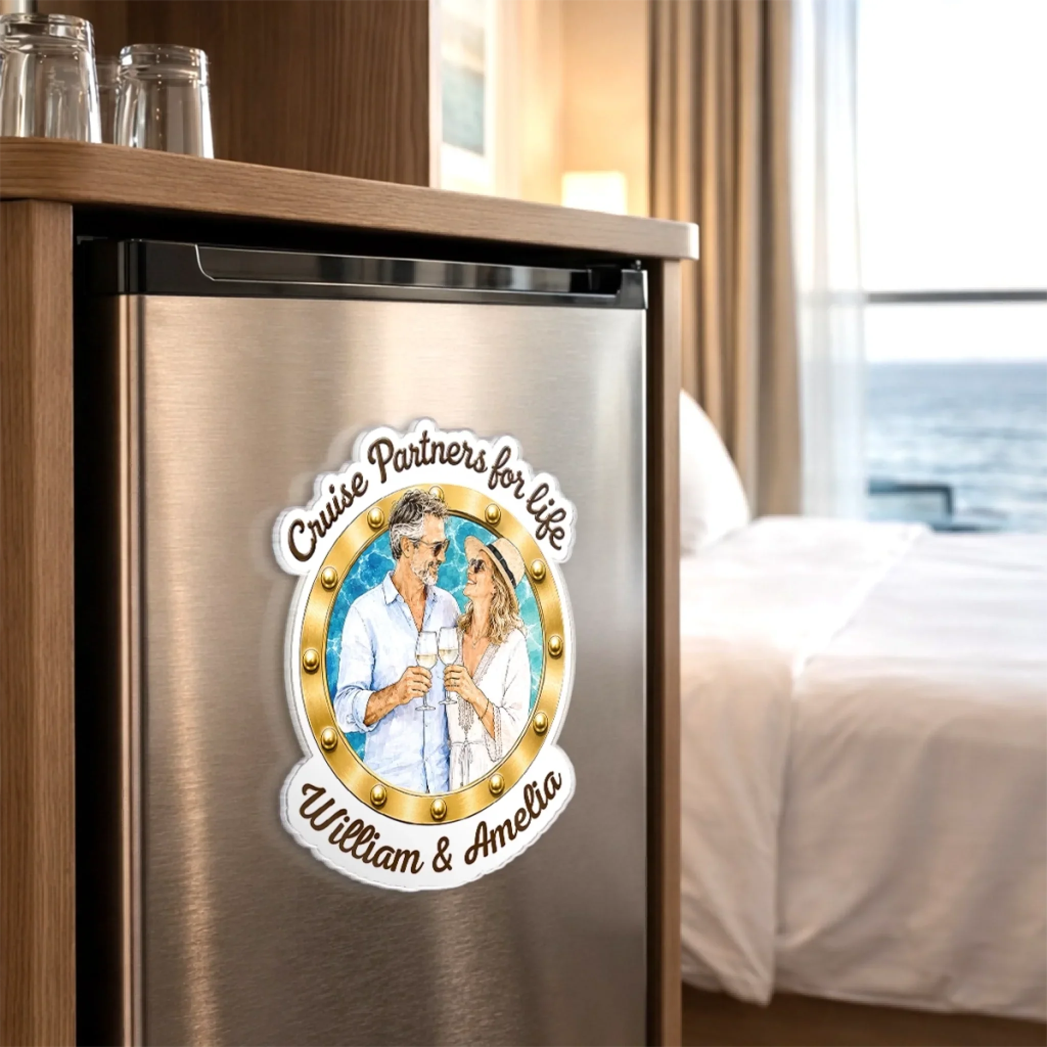 Custom Photo Cruise Ship Door Magnet - Personalized Summer Vacation And Travel Gifts For Husband And Wife, Him And Her, Cruise Lovers - Our Cabin, Our Happy Place