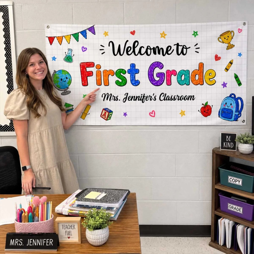 Custom Classroom Decor Outdoor Banner - Personalized Back To School Gifts For Teachers - Teaching With Heart