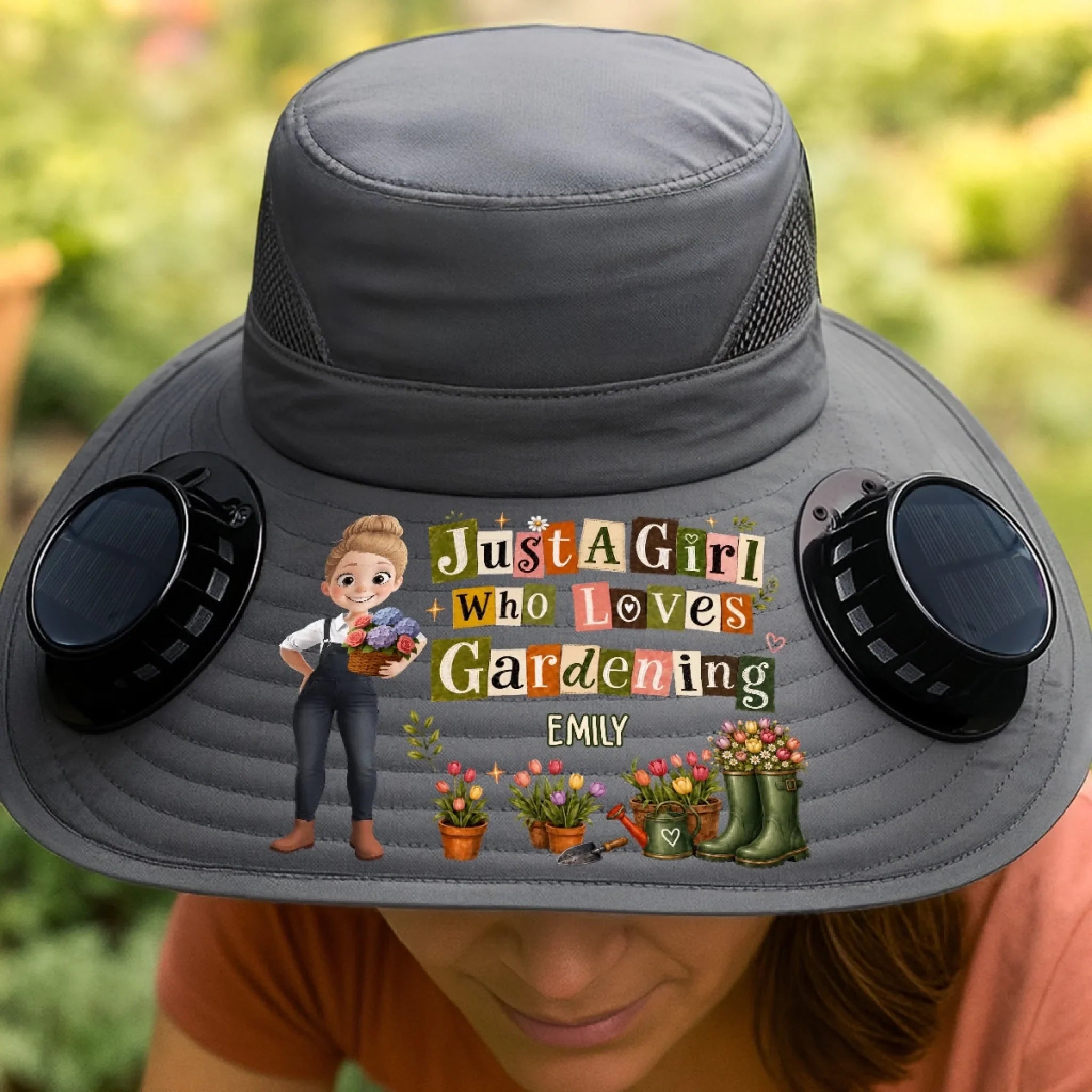 Custom Hat With Fans Solar Power - Personalized Birthday Garden Gifts For Gardeners - Queen Of The Green Space