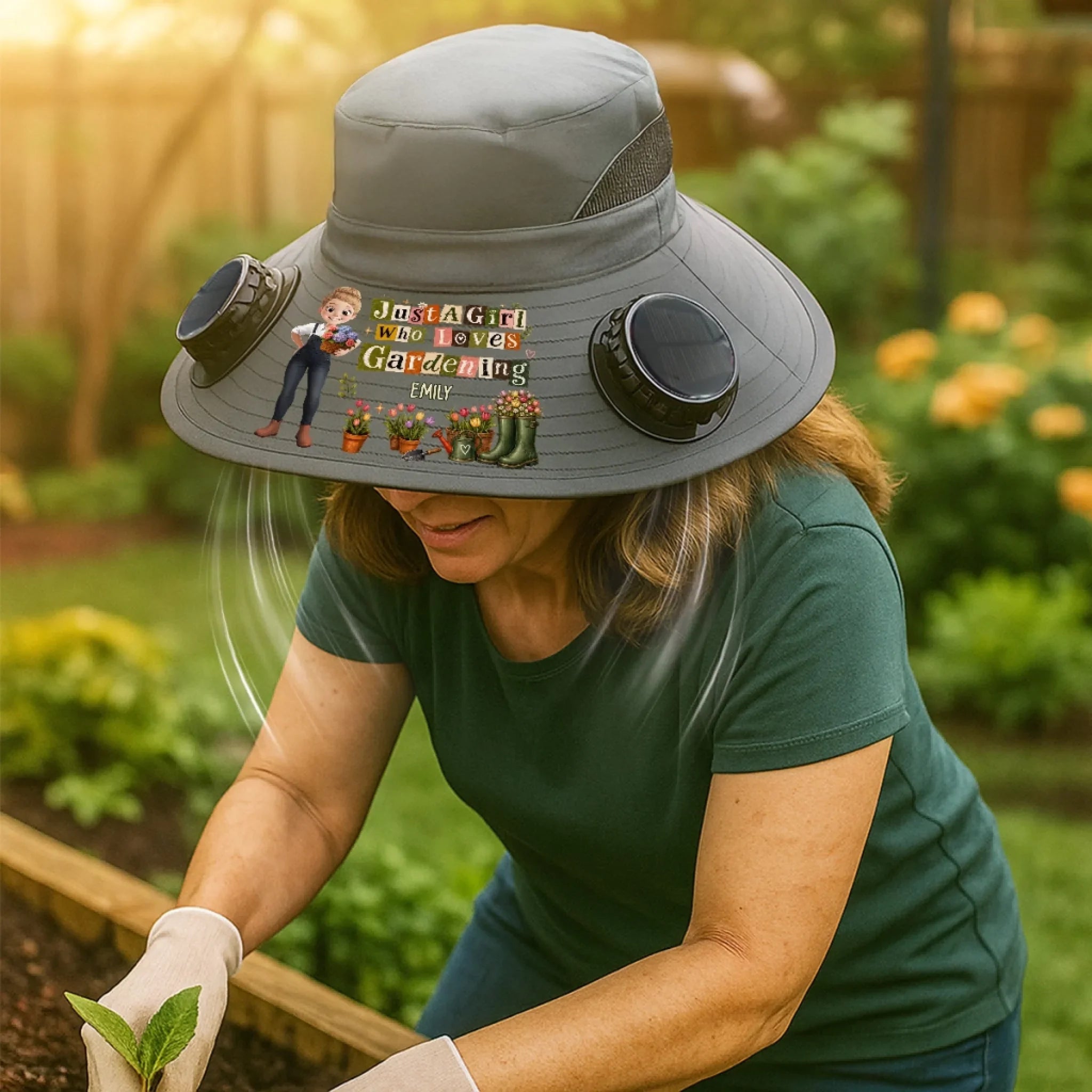 Custom Hat With Fans Solar Power - Personalized Birthday Garden Gifts For Gardeners - Queen Of The Green Space