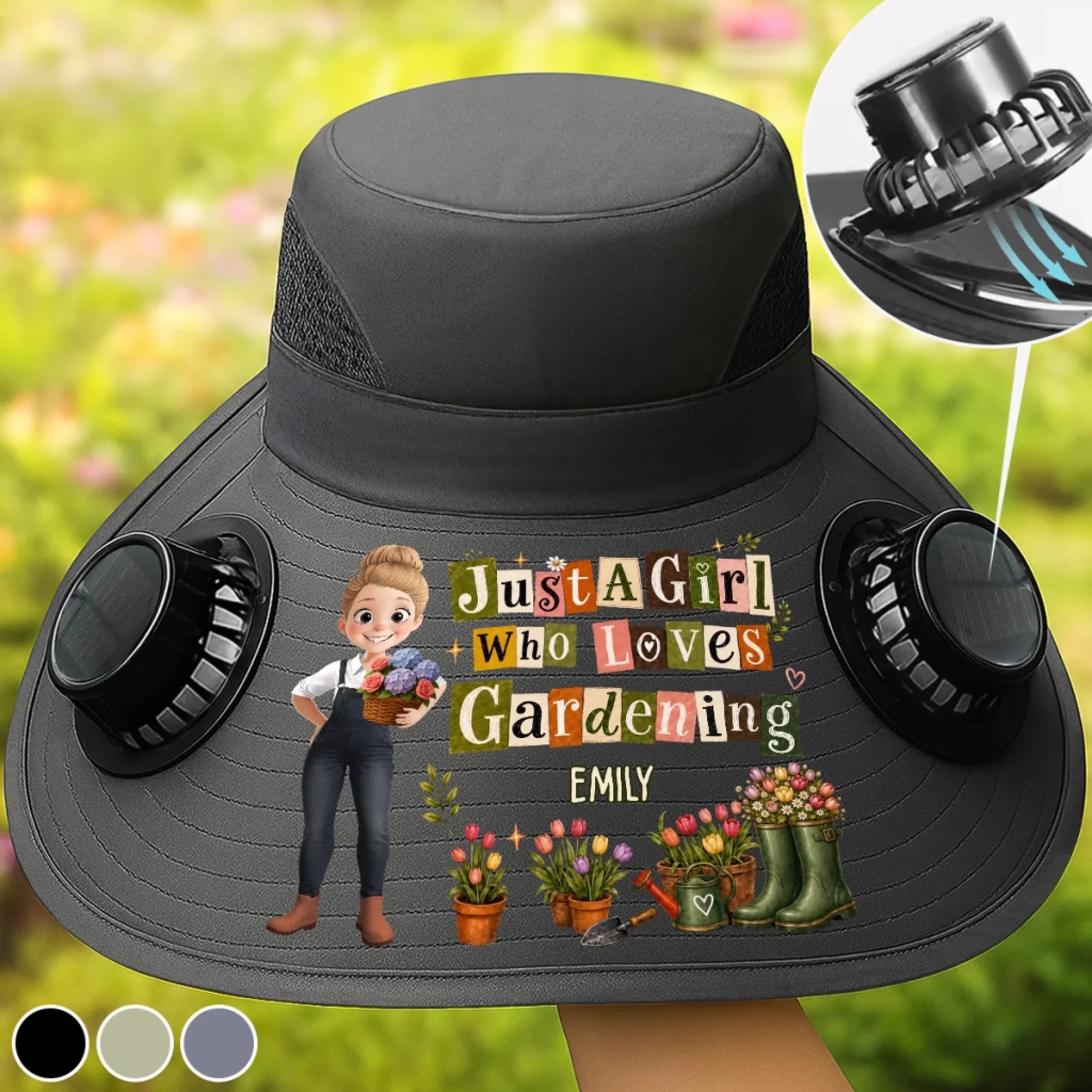 Custom Hat With Fans Solar Power - Personalized Birthday Garden Gifts For Gardeners - Queen Of The Green Space