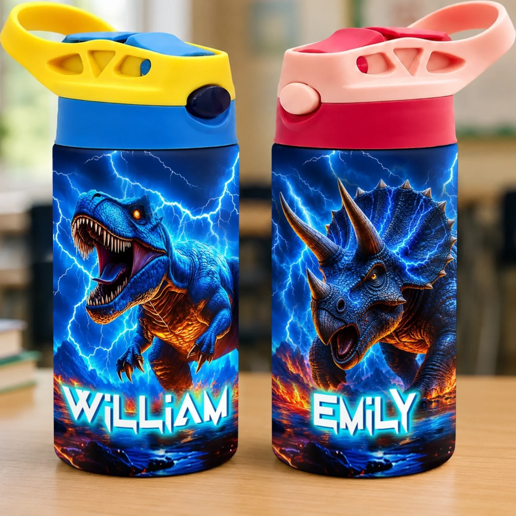 Custom Kids Insulated Water Bottle - Personalized Back To School Gifts For Kids - Roar Into Adventure