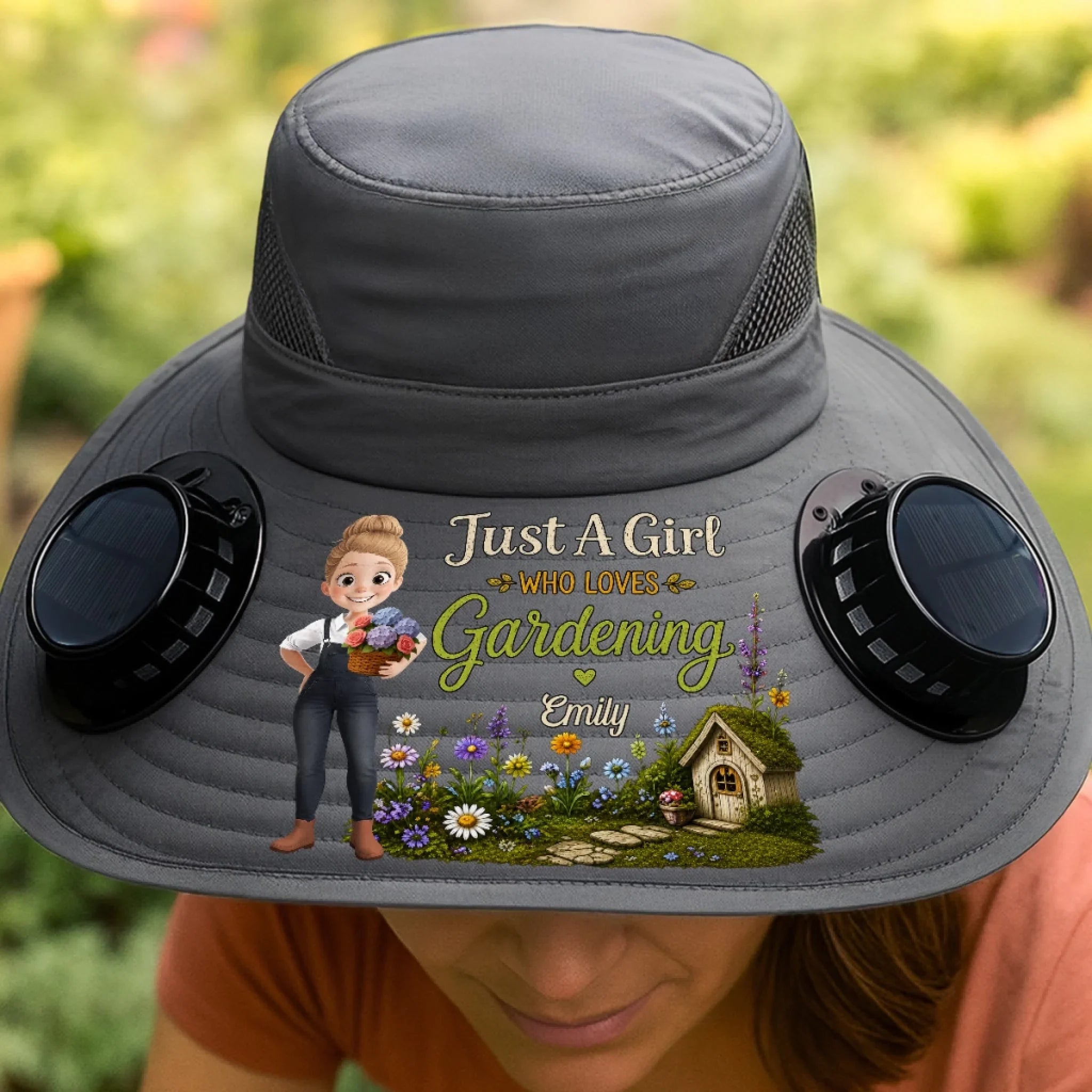 Custom Hat With Fans Solar Power - Personalized Birthday Garden Gifts For Gardeners - Chasing Sunshine And Greenery