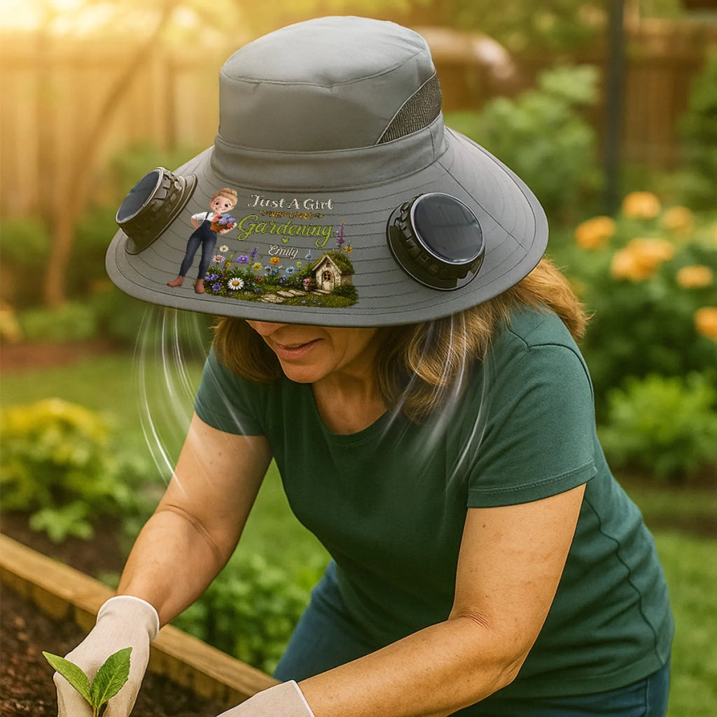 Custom Hat With Fans Solar Power - Personalized Birthday Garden Gifts For Gardeners - Chasing Sunshine And Greenery