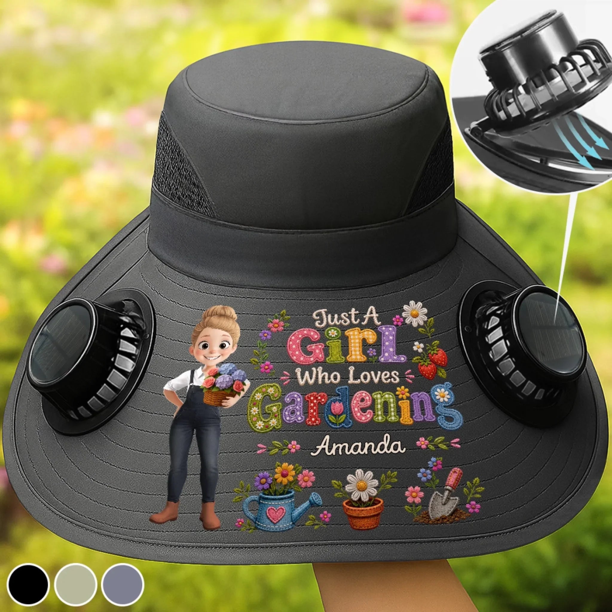 Custom Hat With Fans Solar Power - Personalized Birthday Garden Gifts For Gardeners - My Personal Oasis