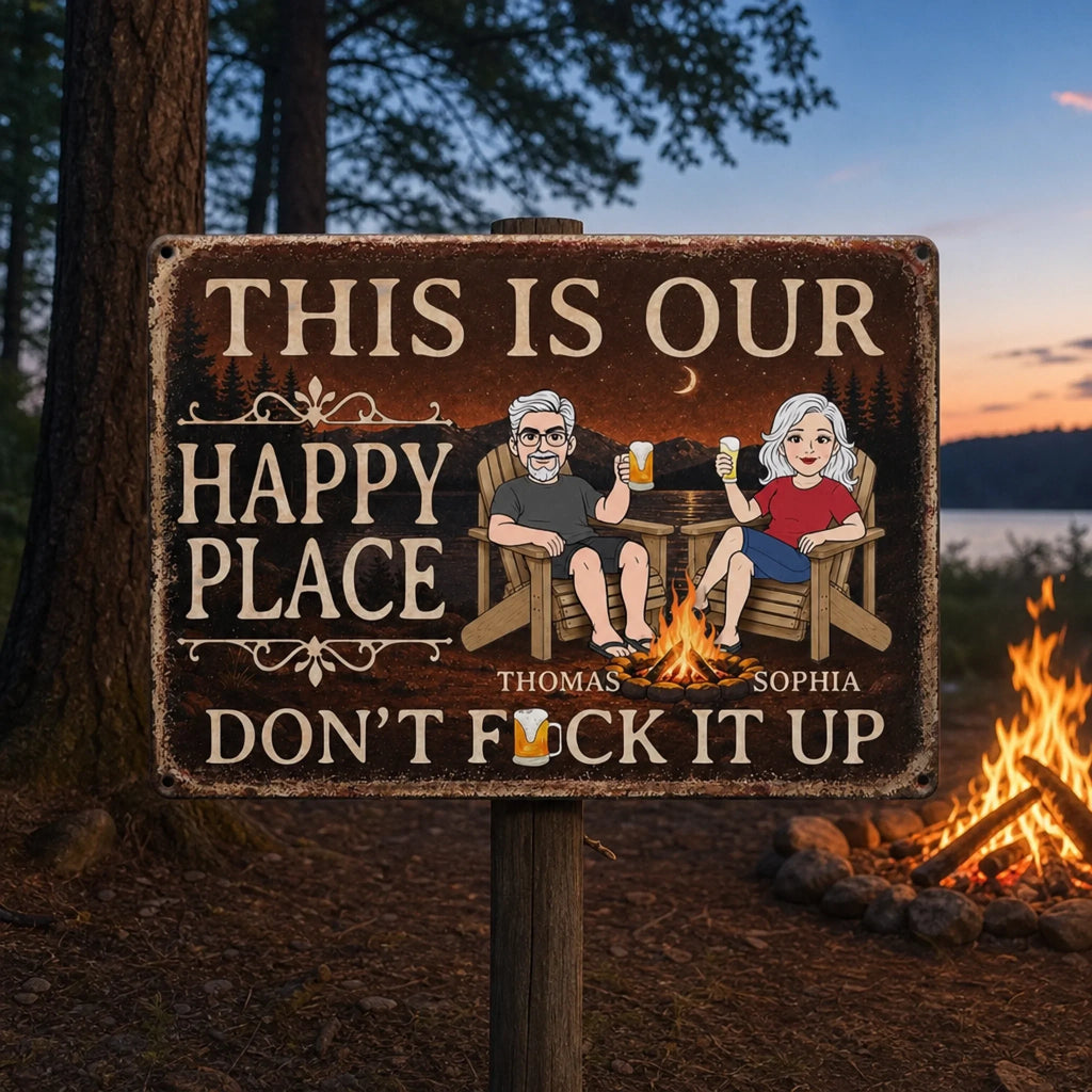 Custom Home Decor Metal Sign - Personalized  Summer Vacation And Travel Gifts For Husband And Wife, Him And Her - Campfire, Drinks And My Person