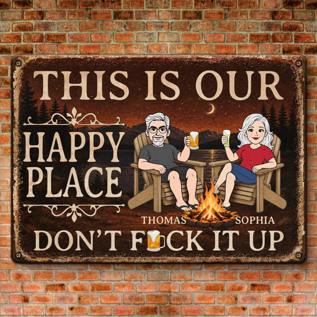 Custom Home Decor Metal Sign - Personalized  Summer Vacation And Travel Gifts For Husband And Wife, Him And Her - Campfire, Drinks And My Person