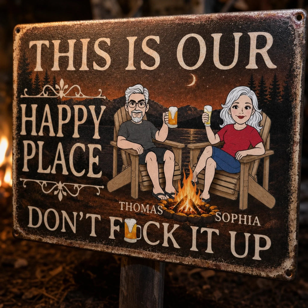 Custom Home Decor Metal Sign - Personalized  Summer Vacation And Travel Gifts For Husband And Wife, Him And Her - Campfire, Drinks And My Person