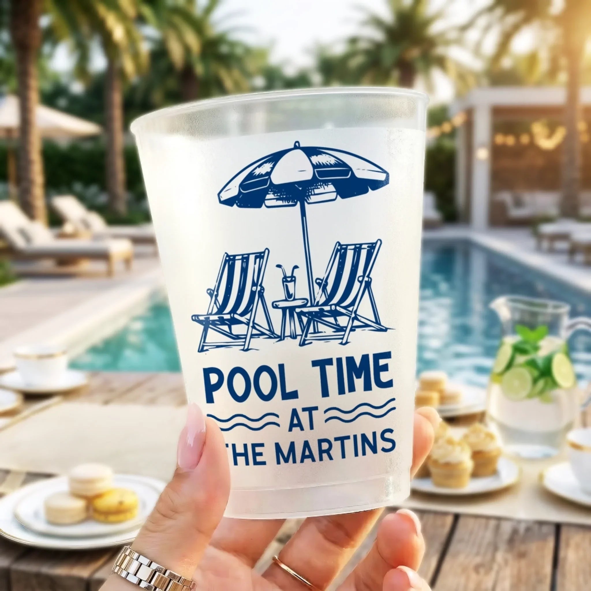 Custom Poolside Party Cups - Personalized Summer Vacation And Travel Gifts For Best Friends, Family - Vitamin Pool