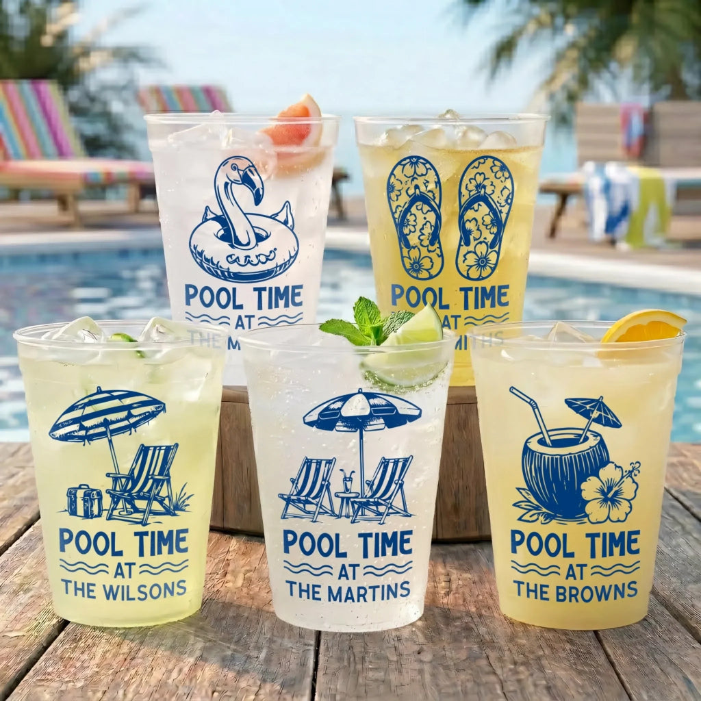 Custom Poolside Party Cups - Personalized Summer Vacation And Travel Gifts For Best Friends, Family - Vitamin Pool