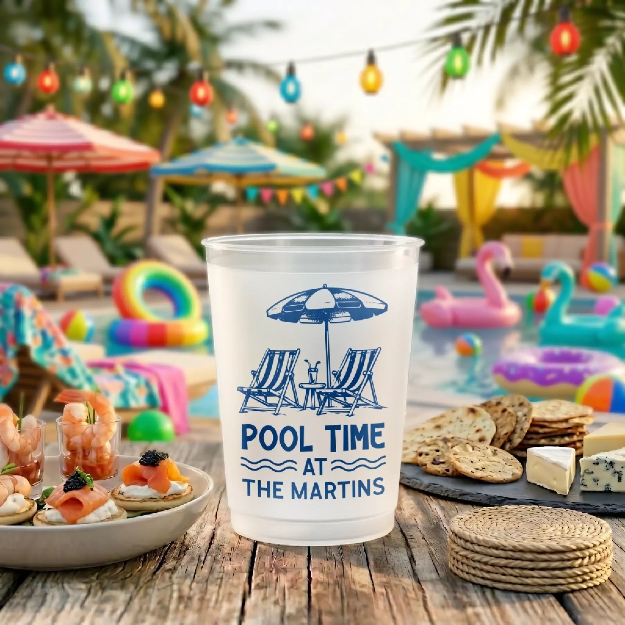 Custom Poolside Party Cups - Personalized Summer Vacation And Travel Gifts For Best Friends, Family - Vitamin Pool