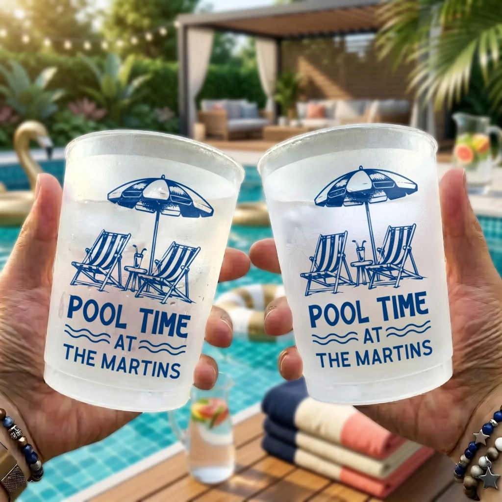 Custom Poolside Party Cups - Personalized Summer Vacation And Travel Gifts For Best Friends, Family - Vitamin Pool