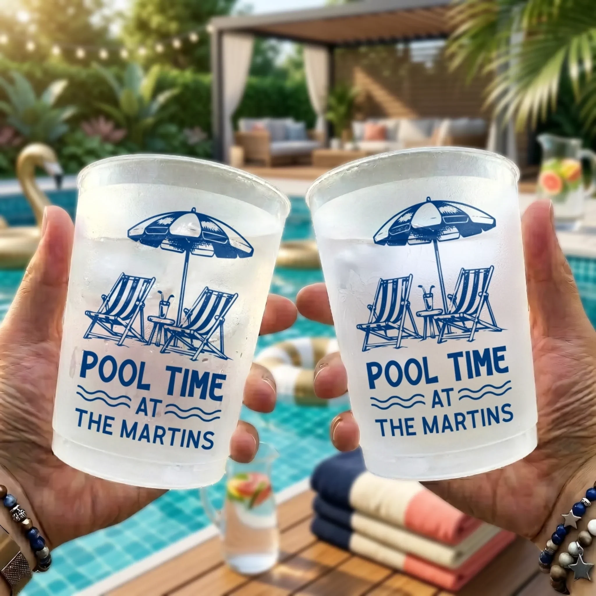 Custom Poolside Party Cups - Personalized Summer Vacation And Travel Gifts For Best Friends, Family - Vitamin Pool