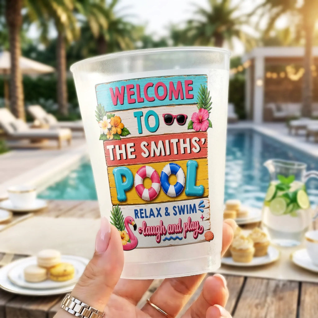 Custom Poolside Party Cups - Personalized Summer Vacation And Travel Gifts For Best Friends, Family - Cheers By The Pool