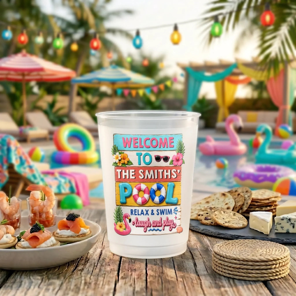 Custom Poolside Party Cups - Personalized Summer Vacation And Travel Gifts For Best Friends, Family - Cheers By The Pool