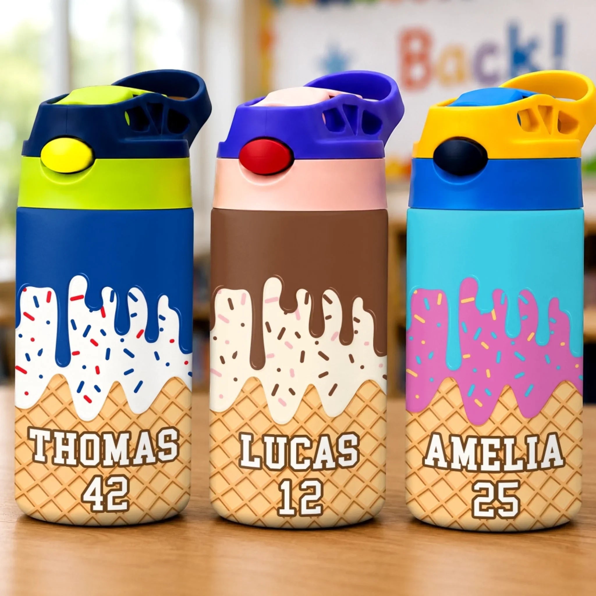 Custom Kids Insulated Water Bottle - Personalized Back To School Gifts For Kids - Loving Ice Cream Cone
