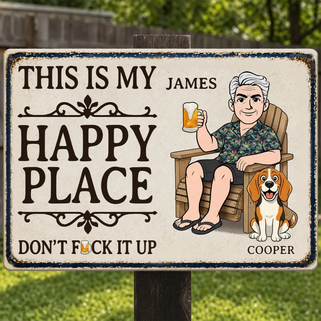 Custom Home Decor Metal Sign - Gifts For Dog Cat Lovers, Dog Dad And Mom, Cat Owners - My Happy Place