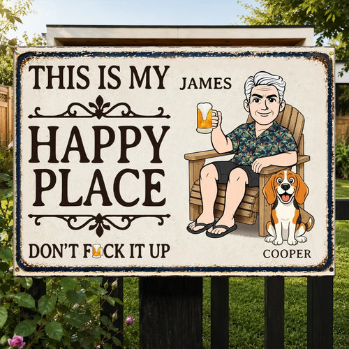 Custom Home Decor Metal Sign - Gifts For Dog Cat Lovers, Dog Dad And Mom, Cat Owners - My Happy Place