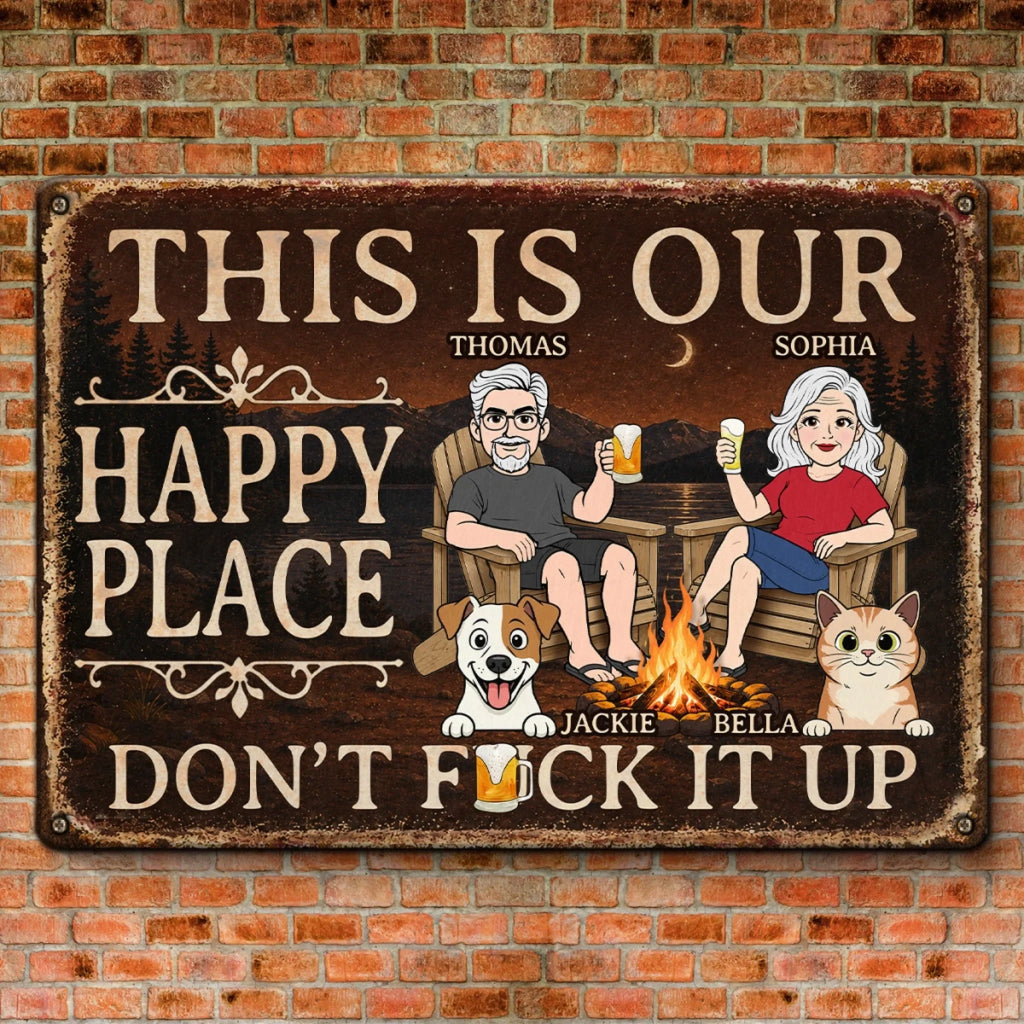 Custom Home Decor Metal Sign - Personalized  Anniversary Wedding Camping Gifts For Campers, Husband And Wife, Dog Cat Lovers - Campfires, Drinks And Furry Chaos