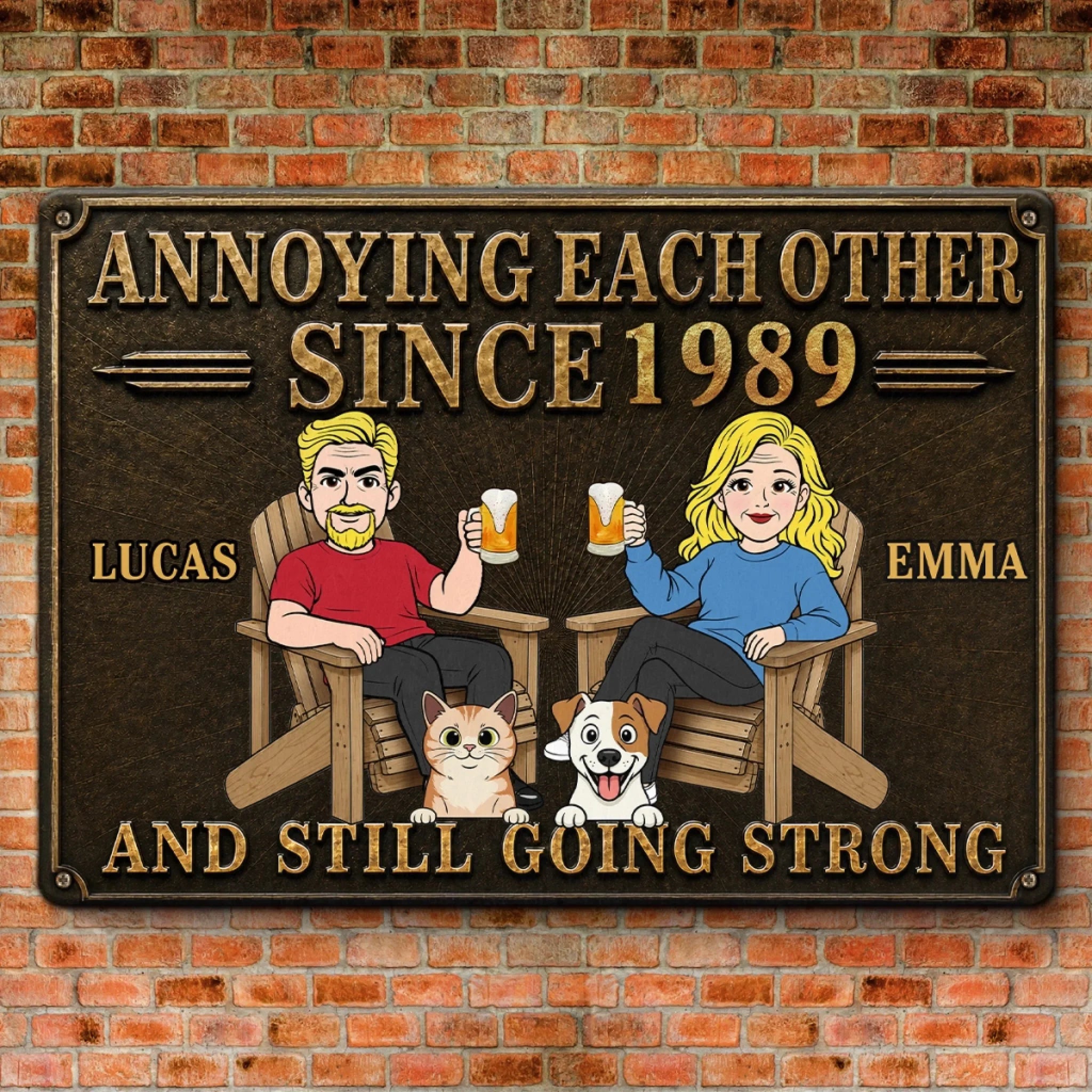 Custom Home Decor Metal Sign - Personalized  Anniversary Wedding Camping Gifts For Campers, Husband And Wife, Dog Cat Lovers - Cheers To Annoying You Forever