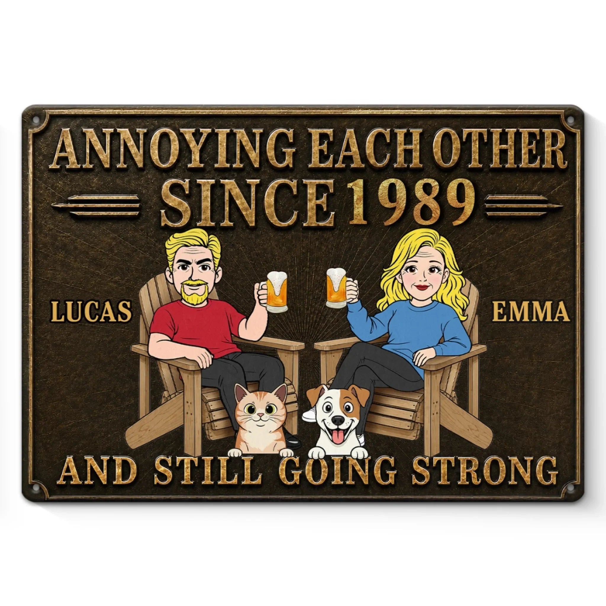 Custom Home Decor Metal Sign - Personalized  Anniversary Wedding Camping Gifts For Campers, Husband And Wife, Dog Cat Lovers - Cheers To Annoying You Forever