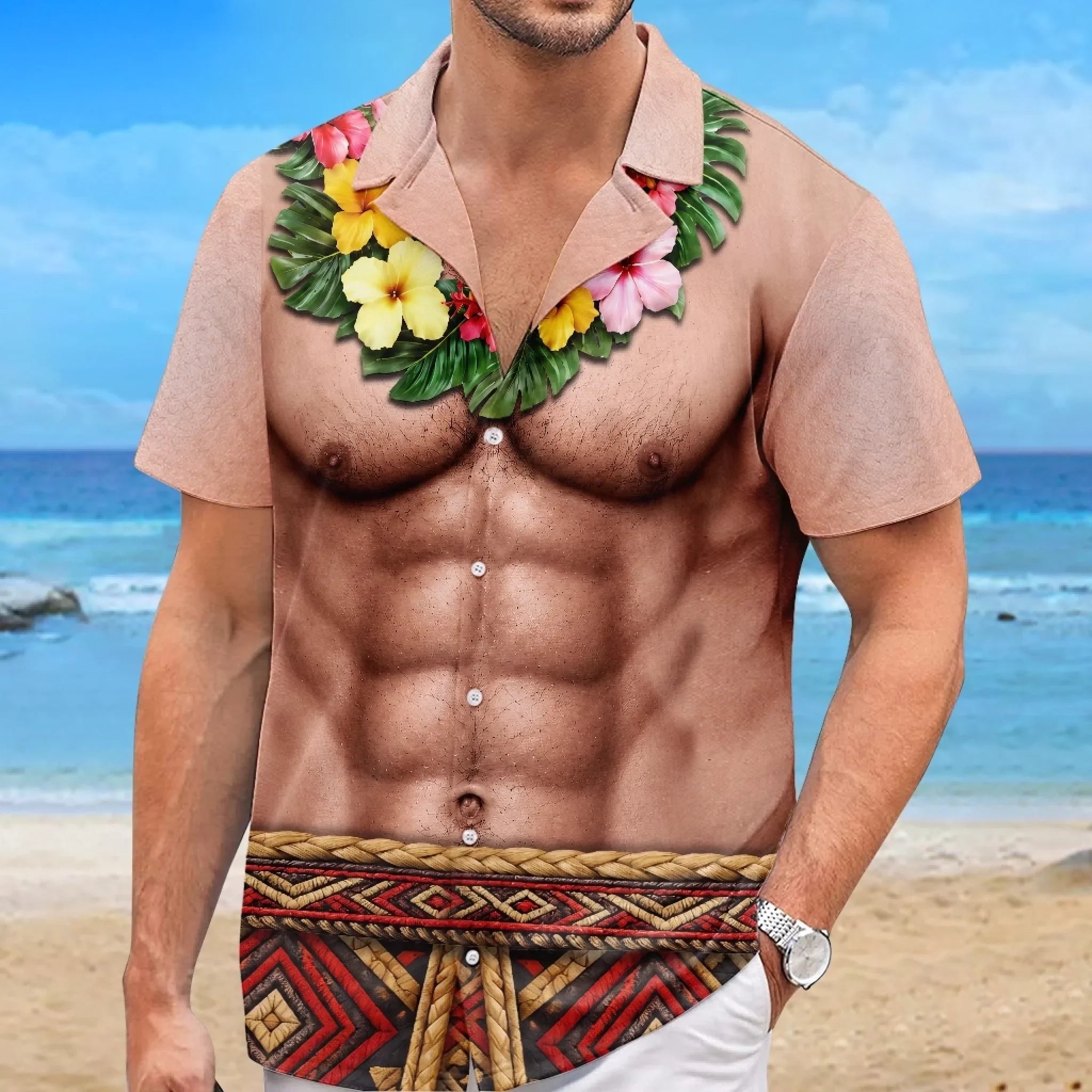 Custom Funny Unisex Tropical Hawaiian Aloha Shirt - Personalized Summer Vacation And Travel Gifts For Men - Abs On Demand
