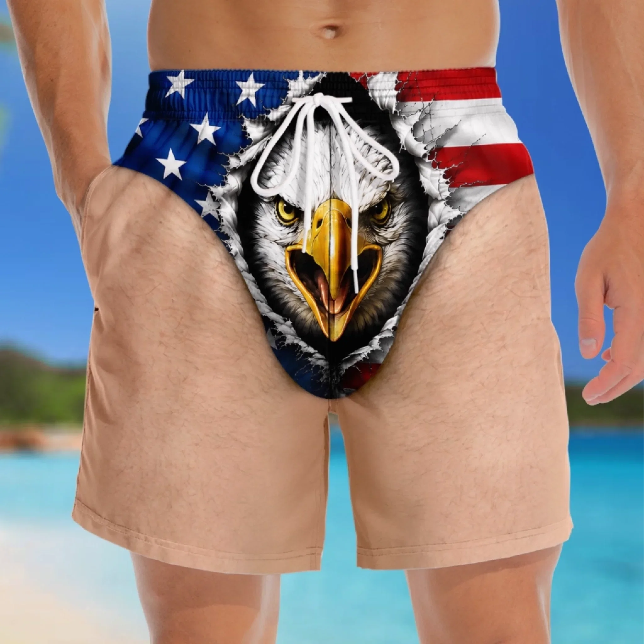 Custom Funny Patriotic Men Swim Trunks - Personalized Summer Vacation And Travel Gifts For Men - Looking Beach Ready