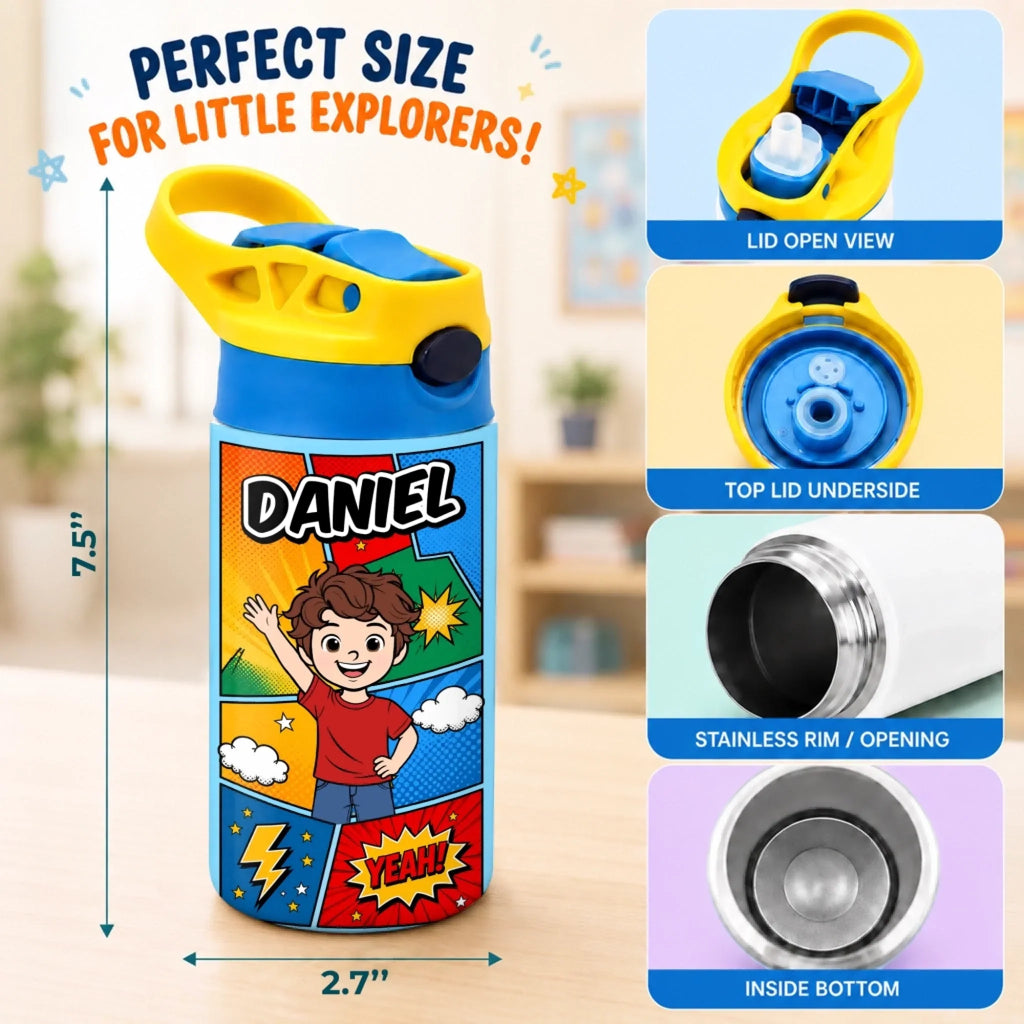 Custom Kids Insulated Water Bottle - Personalized Back To School Gifts For Kids - Bright Minds Shine