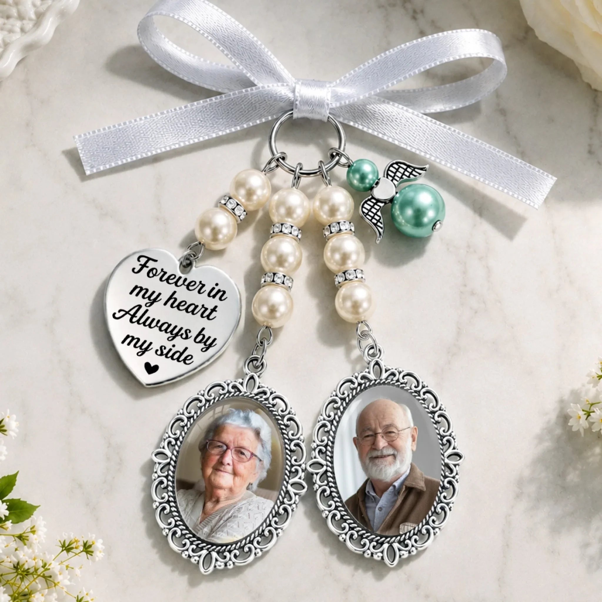 Custom Photo Bouquet Charm - Personalized Memorial Sympathy Gifts For Brides - Walking With Angels Today